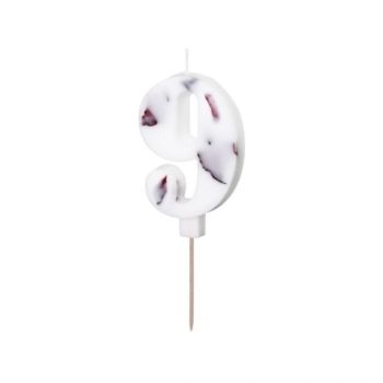 Number Candle 9 - White with Flowers
